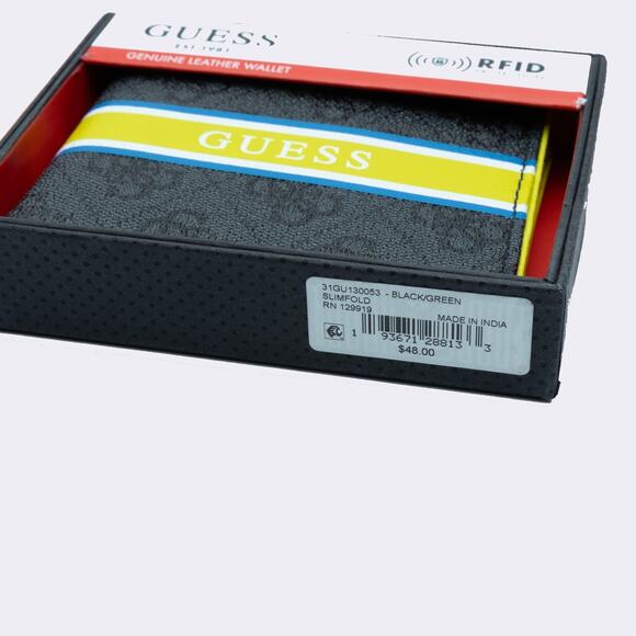 Guess Men Dinate Signature Stripe Quatro-g Print Rfid Wallet - Black/Green - Picture 2 of 6